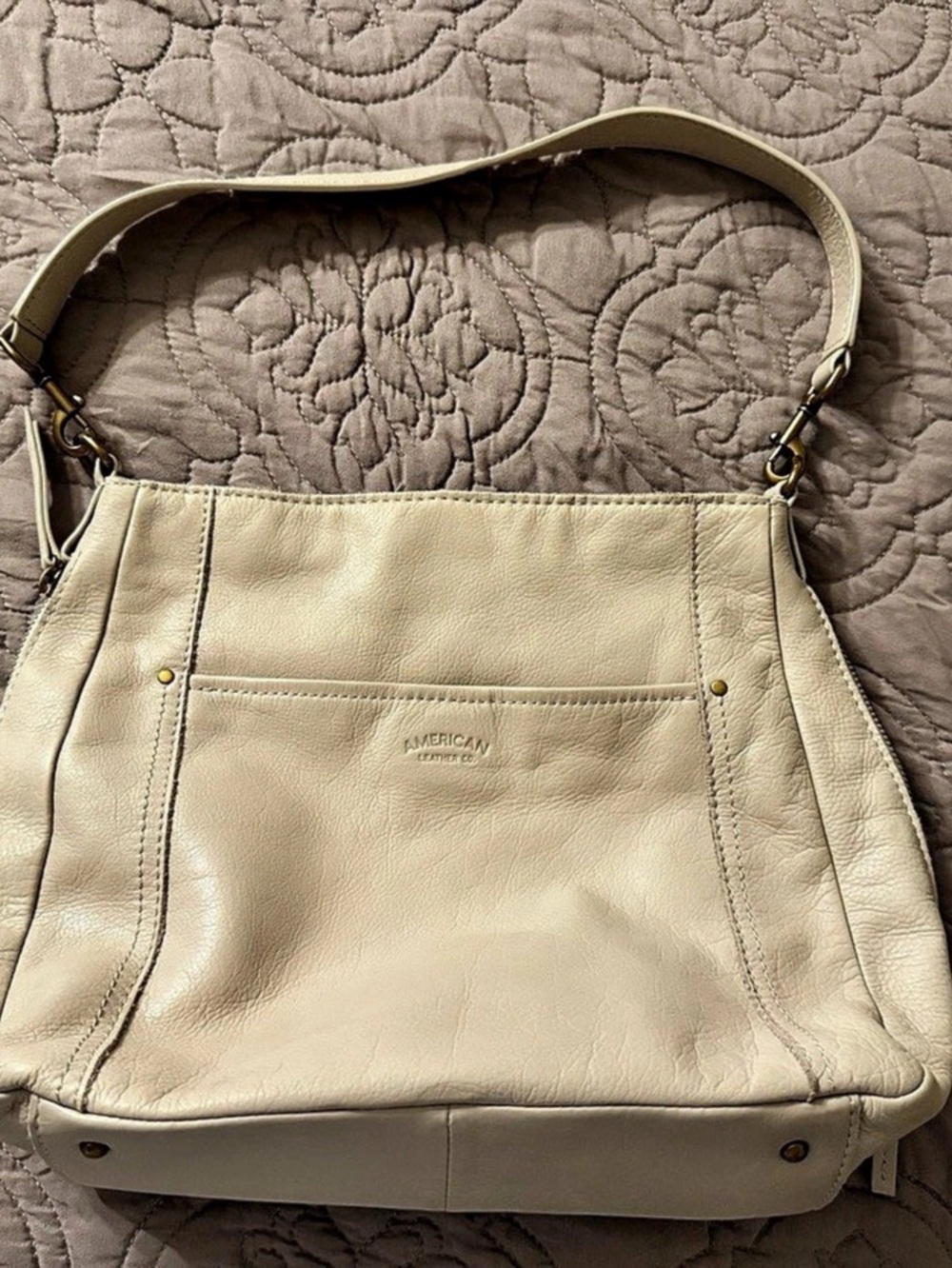 American Leather Co. Cream Genuine Leather Hobo Bag